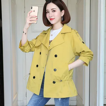 

2020 Spring Autumn Loose Fashion British Style Double-breasted Trench Coat Women Solid Suit Collar Short Windbreaker Top PR048