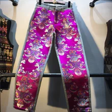 Европейские новые осенние и зимние прямые джинсы с вышивкой с высокой талией, Женские джинсовые штаны, винтажные женские плотные джинсы