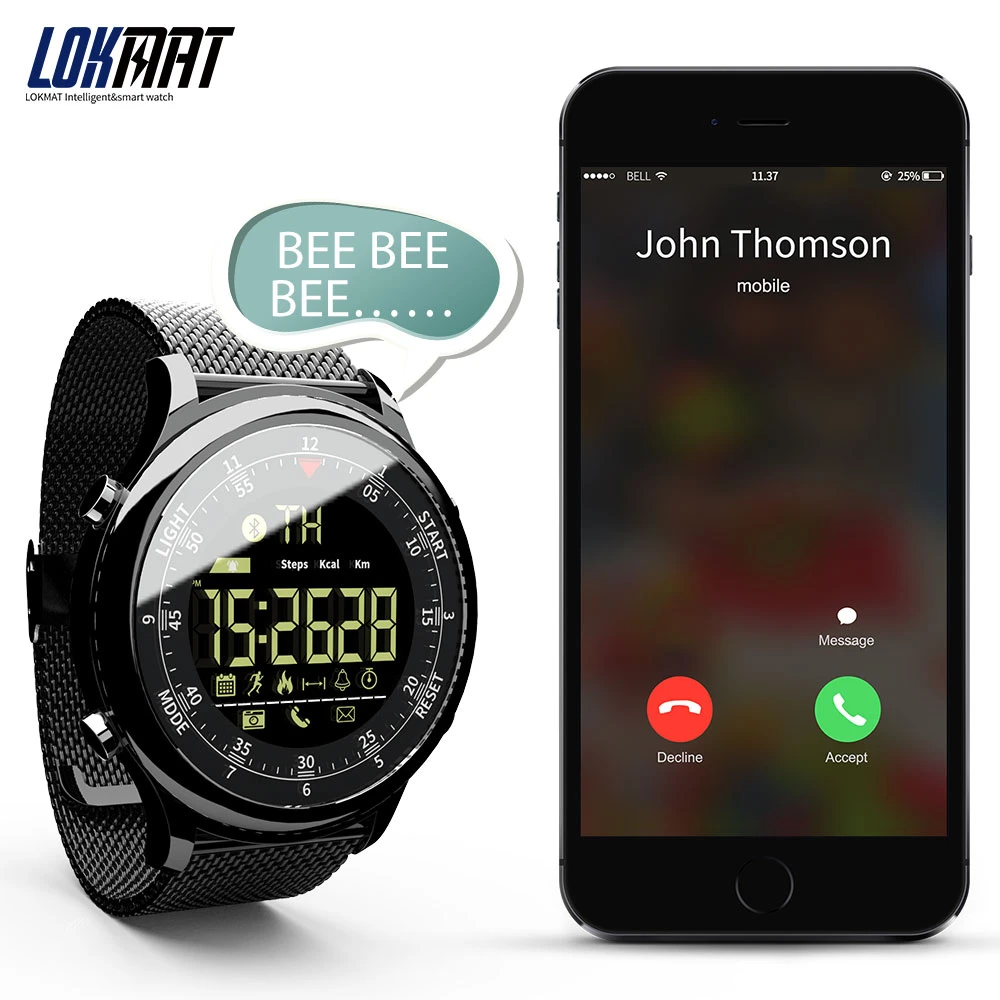  LOKMAT Bluetooth Smart Watch Waterproof Sport Men Digital Clock Ultra-long Standby Call Reminder Sm - 4000068477761