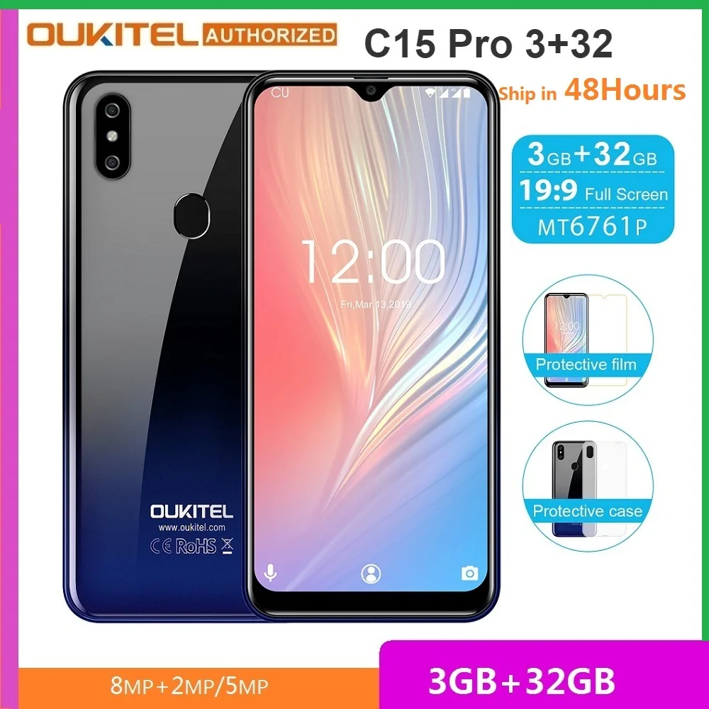 OUKITEL C15 Pro смартфон с 5 дюймовым дисплеем четырёхъядерным процессором MT6761 ОЗУ 3 ГБ