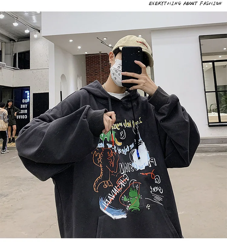 CnHnOH Streetwear Hoodies Men's Hooded Japanese Vintage Tops Autumn Japanese All-Match Loose Long Sleeve Jacket SK-Y603
