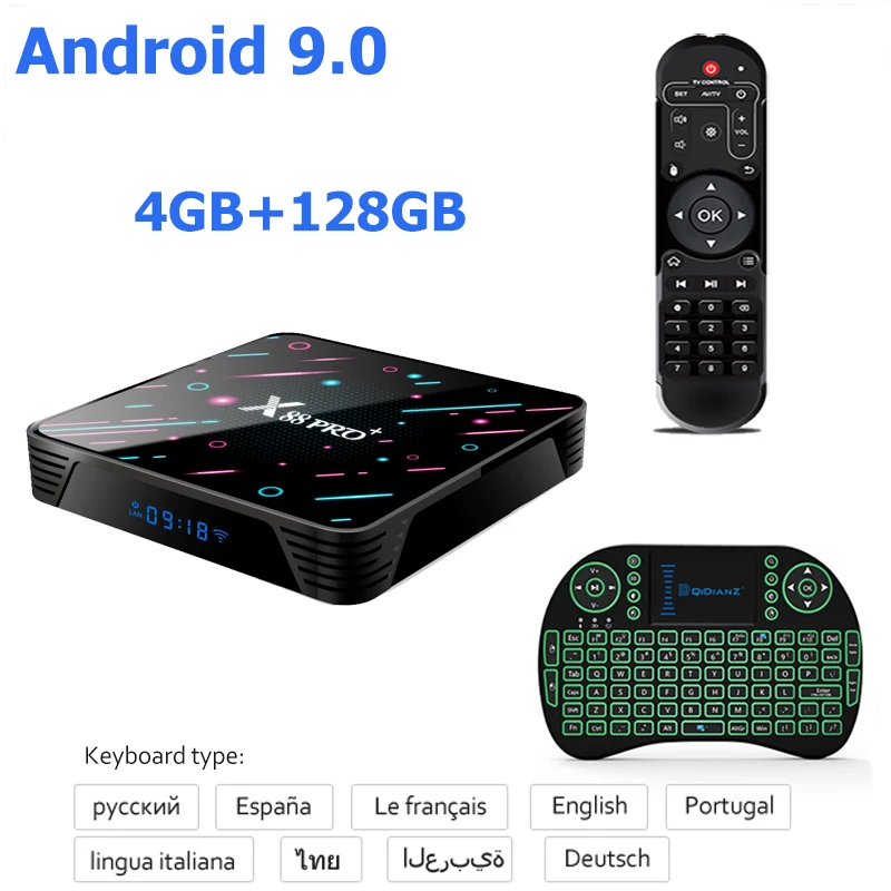 4G 128G keyboard ТВ приставка Android 9,0 Смарт ТВ приставка X88 Pro Plus Восьмиядерный RK3368 Google голосовой помощник 4K двойной Wifi BT Netflix быстрая приставка - Цвет: 4G 128G keyboard