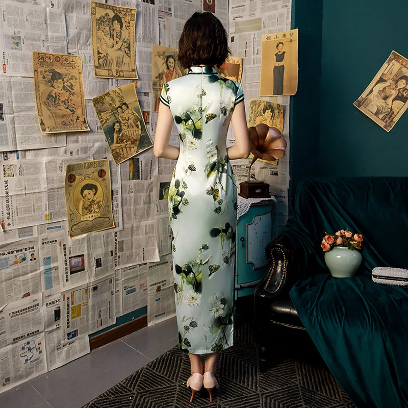 Мода печати Qipao Винтаж китайский воротник Qipao Новинка тонкий короткий рукав Улучшенный чёнсам Vestidos плюс размер S-4XL