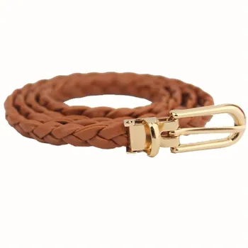 

Belt For Women Elegant Fashion Weave Leather Waistband Buckle Soild Color Small Fresh Slender Belt Dress Accessories 2019