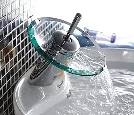 

All Copper Basin Counter Basin Glass Faucet Hot And Cold Single Handle Bathroom Glass Waterfall Faucet Creativity