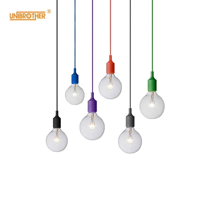 

E27 Hanging Lamp Base Bulb Holder Line Colorful Silicone Chandelier Lighting Ceiling Light Fixture Point Rubber Home DIY Socket