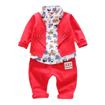 

Baby Boy Clothes Sets Children Clothes Suits Autumn Kids Gentleman Fake 2 Piece Floral Print T-shirt Pants 2pcs infant boys out