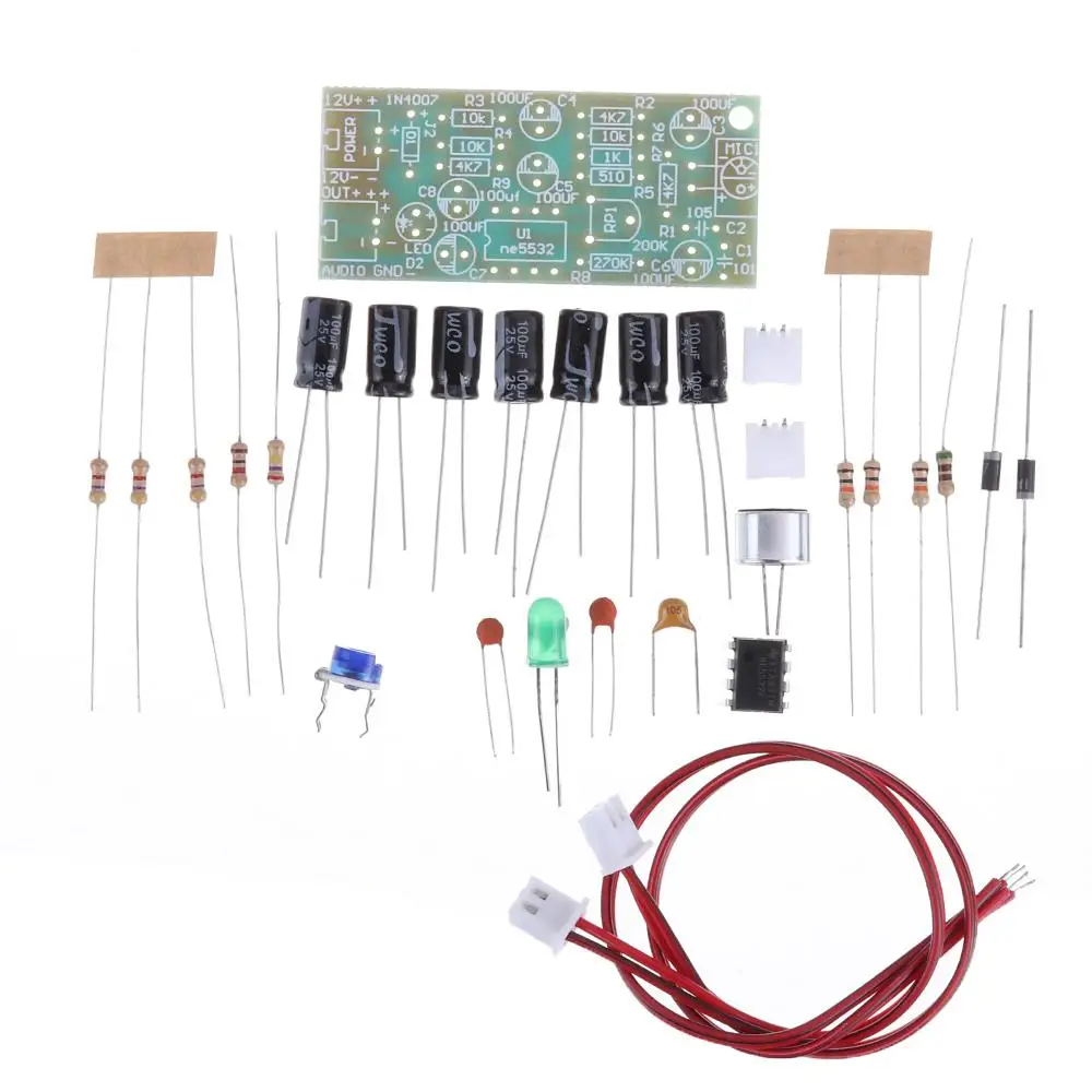 Микрофон звукосниматель аудио микрофон усилитель модуль DIY Kit двойной трек выход усиление Регулируемый DC 12 В 3.5mA Микрофон Звук голоса
