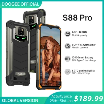 Перейти на Алиэкспресс и купить IP68/IP69K DOOGEE S88 Pro прочный мобильный телефон 10000 мАч телефон на процессоре Helio P70 Octa Core 6 ГБ Оперативная память 128 Гб Встроенная память Смартфон ...