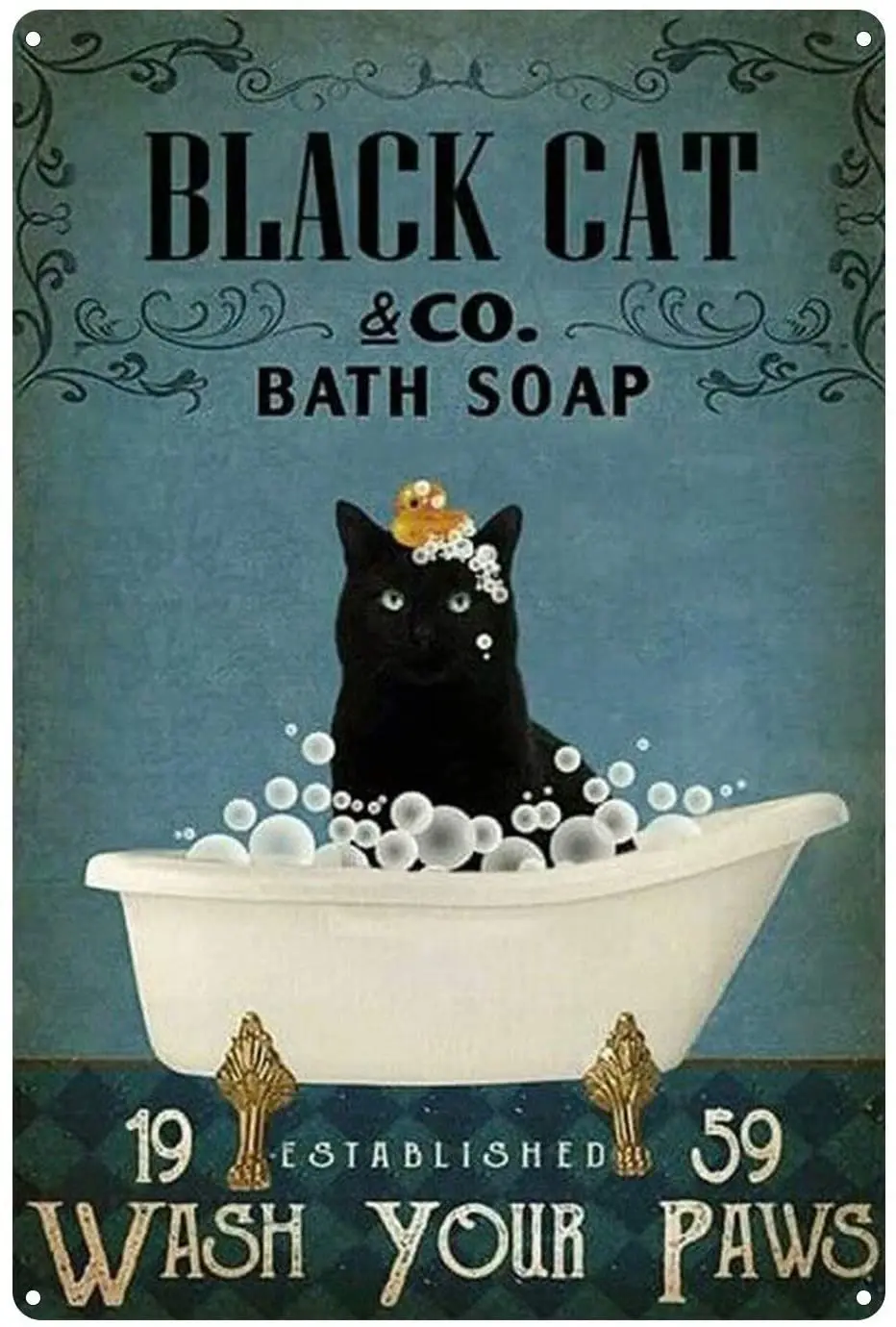 

Black Cat Retro Style,Wash Your Paws,Bar Sign Wall Art Decor Metal Sign Coffee Sign 8X12 Inch