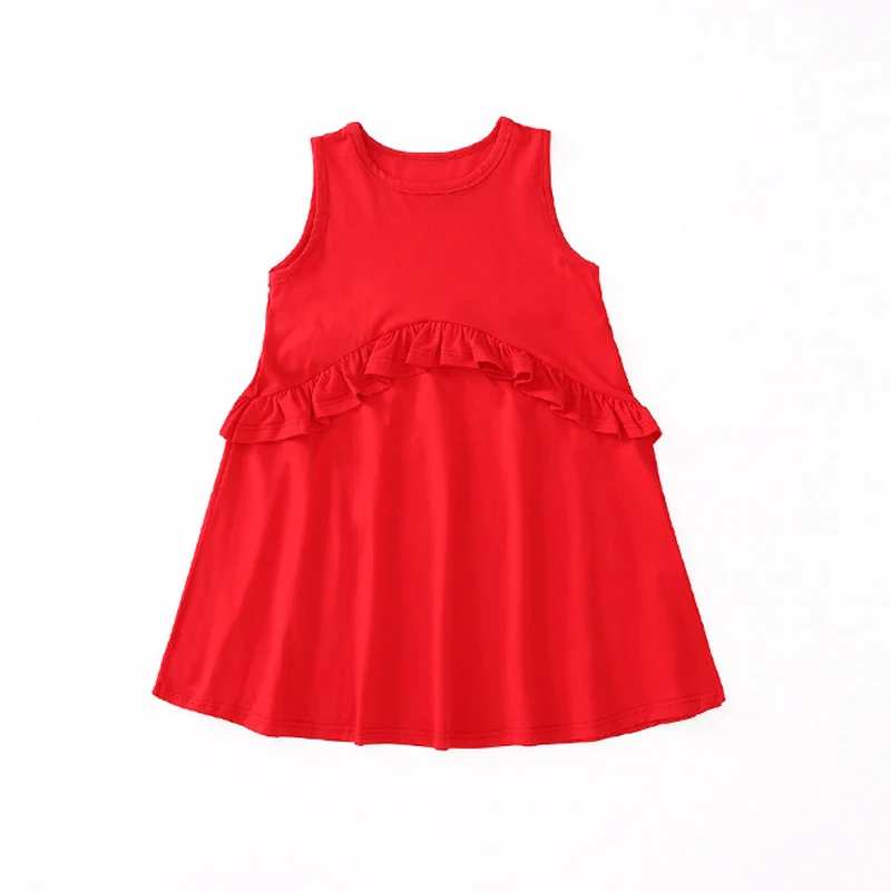 Летние платья для девочек г., милое платье для девочек красные вечерние платья принцессы без рукавов с рюшами, хлопковый сарафан для детей 4, 6, 8, 10, 12 лет