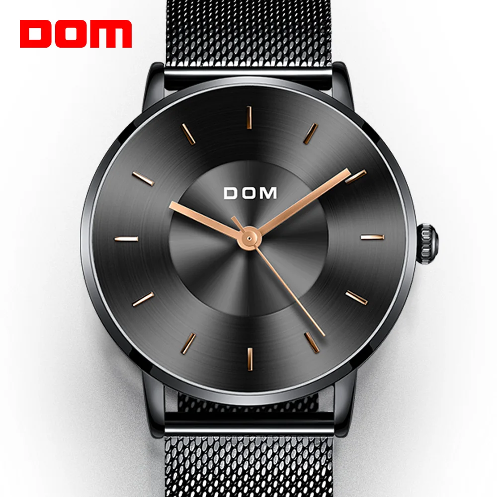 

DOM Black Casual Mesh Belt Fashion Quartz Watch Mens Watches Top Brand Luxury Waterproof Clock Relogio Masculino M-1289BK-1M
