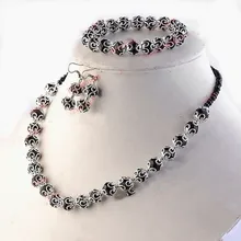 Модная обувь ручной работы черного цвета с украшением в виде кристаллов стеклянные бусины, украшения, наборы для женщин, Цепочки и ожерелья серьги и браслет один комплект