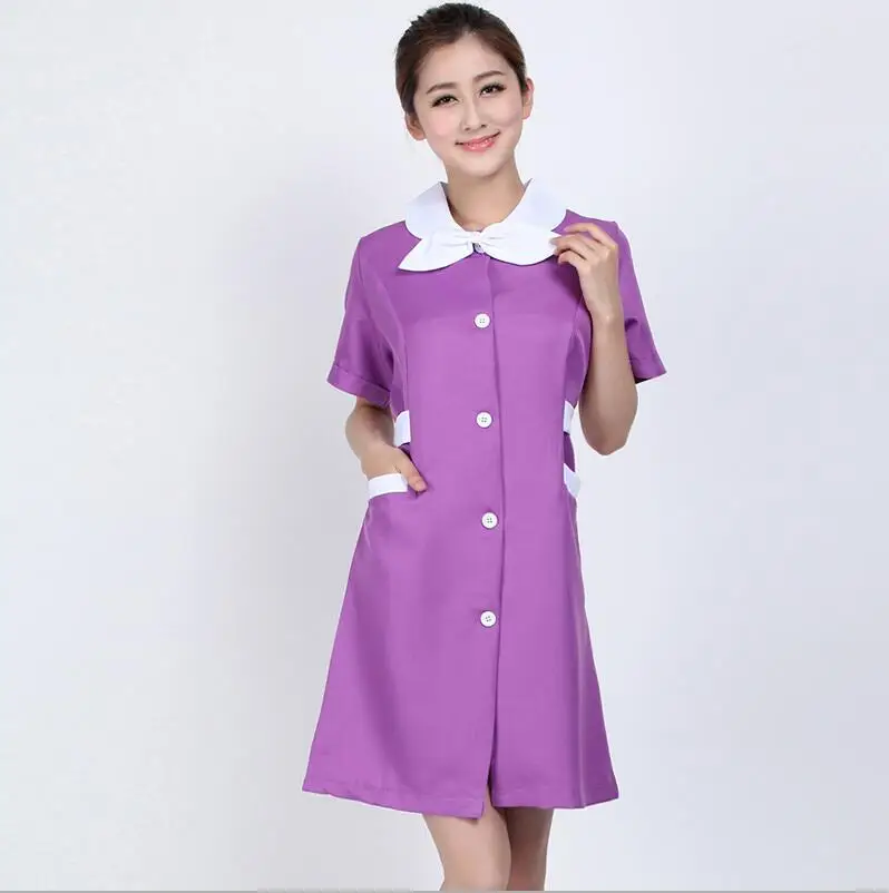 Purple Short Sleeve Медицинская униформа, одежда для ухода за больными, одежда для красоты, с коротким рукавом, одежда для врача, Униформа, больничное женское платье для работы - Цвет: Purple Short Sleeve