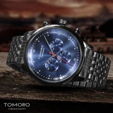 TOMORO, дизайн, уникальные классические спортивные часы для мужчин, брендовые Роскошные модные черные наручные часы с хронографом из нержавеющей стали Quatz