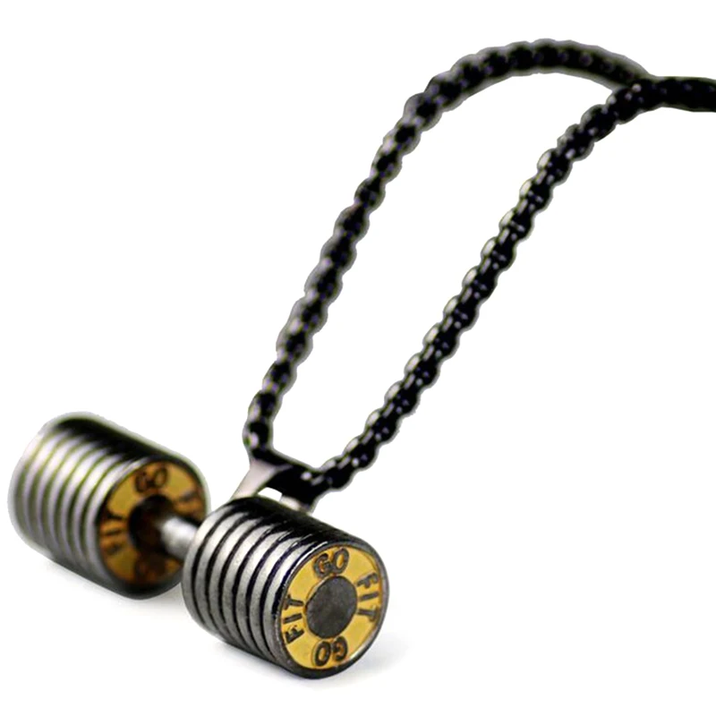 TOP!-Dumbbell Pendant Bodybuilding Fitness Necklace Crossfit Barbell Necklace Fitness Jewelry Stainless Steel