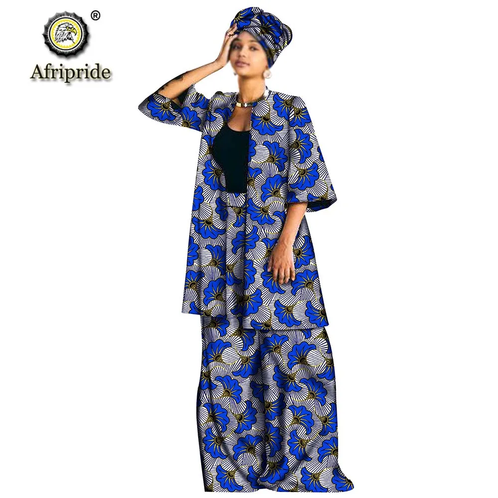 Комплекты для африканских женщин, Анкара, топы, длинные пальто, куртки+ длинные штаны Дашики+ повязка на голову с принтом, комплекты из 3 предметов, AFRIPRIDE S1926025 - Цвет: 497