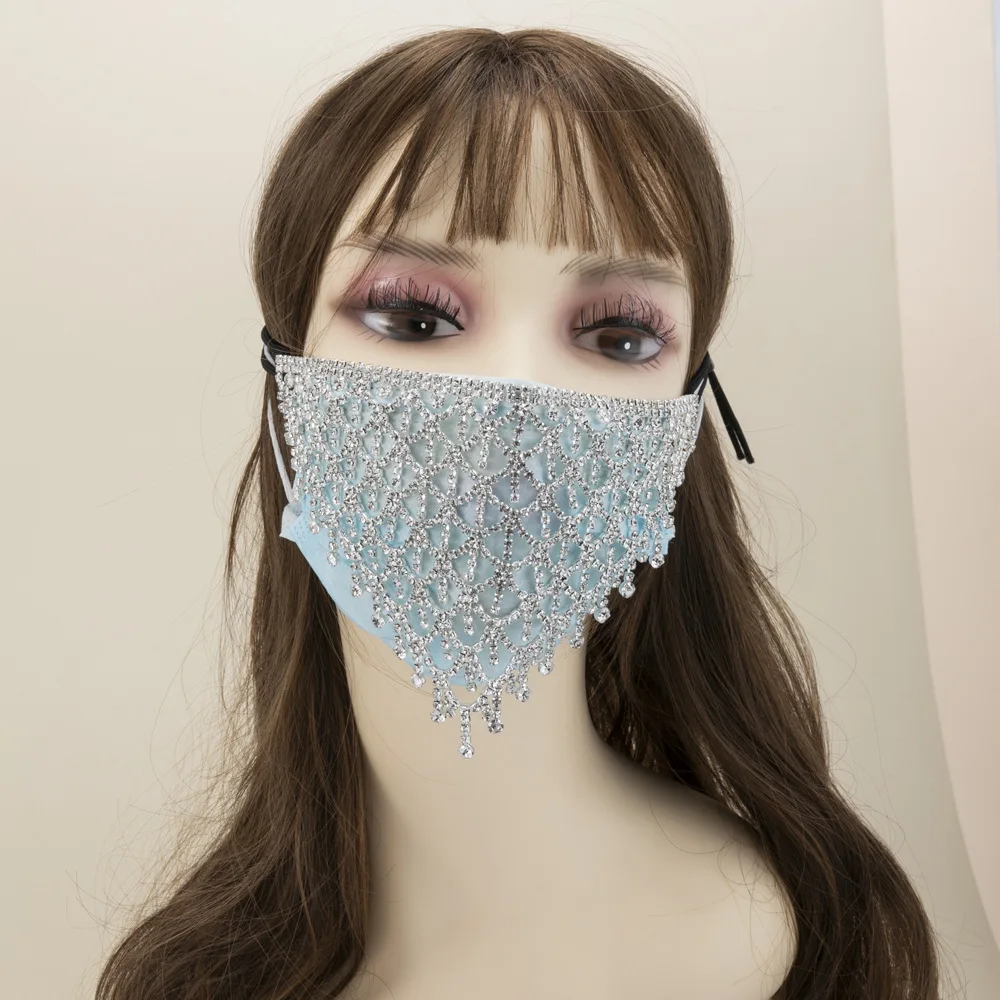

Luxury Full Rhinestone Long Tassel Bling Mask Jewelry for Women Party Nightclub Vintage Crystal Charming Masks Accessories S1120