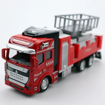 

1:48 Diecast Toy Vehicles FireTruck With Retractable Ladder High Simulation Pull Back Sound Collection For Children's Gifts