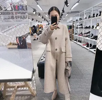 

Fashion single-breasted autumn winter woolen coat high quality cashmere herringbone pattern loose long coat overcoat r1697