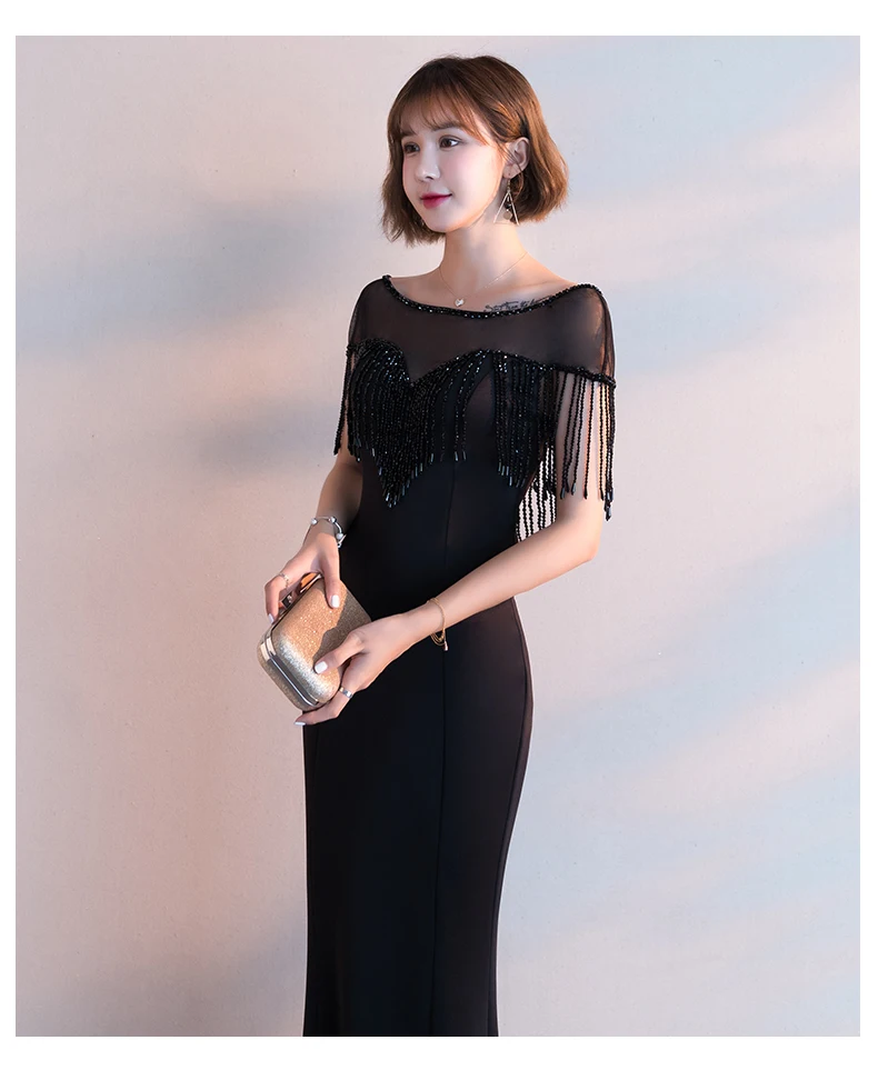 Новое поступление, элегантные вечерние платья, вечернее платье, Vestido de Festa, роскошное черное платье с блестками и короткими рукавами, кружевное стильное платье для выпускного вечера