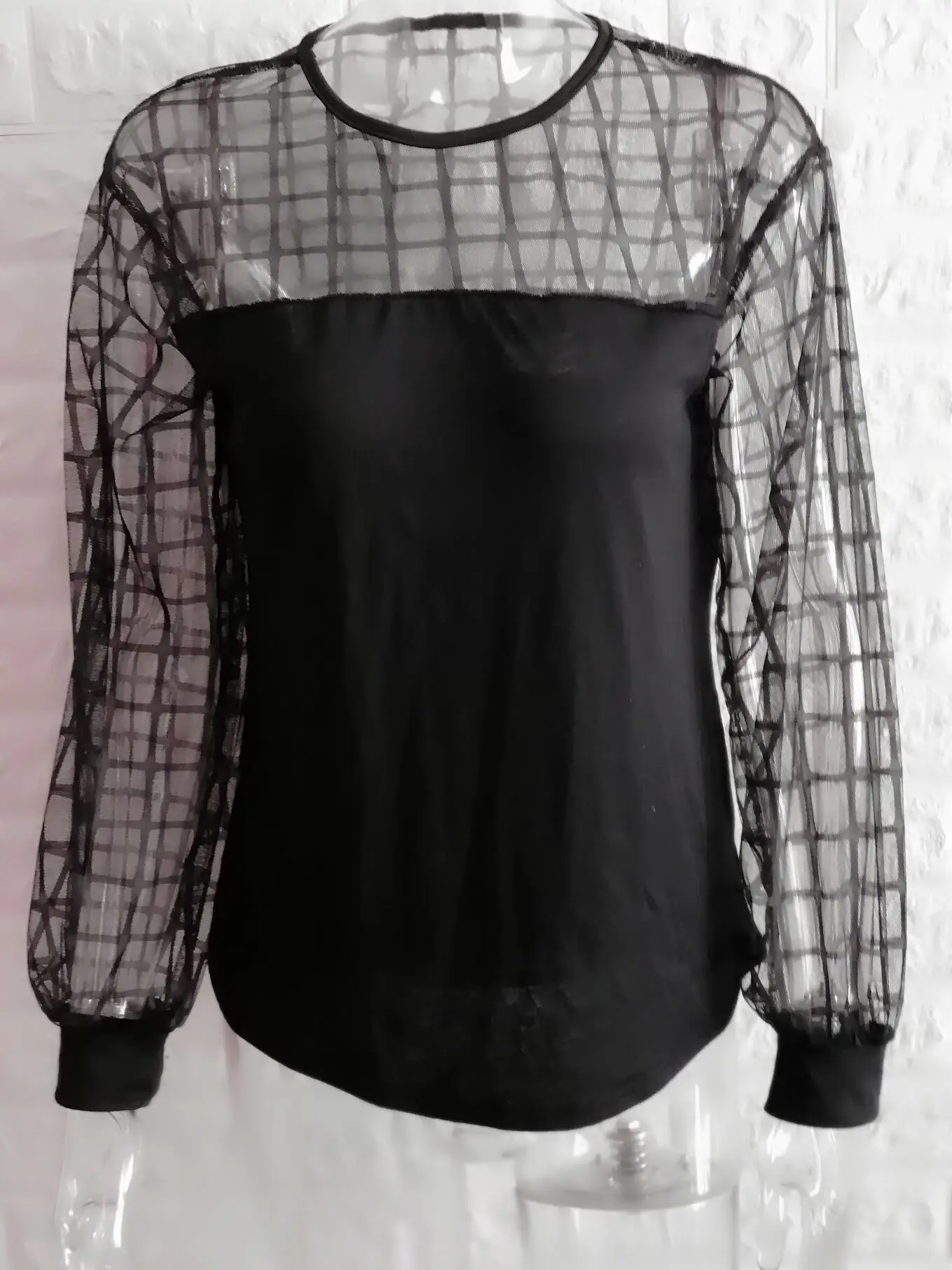 Женская блуза с длинным рукавом-фонариком, новинка, Облегающая рубашка, сексуальная клетчатая сетчатая рубашка, сексуальная женская летняя черная