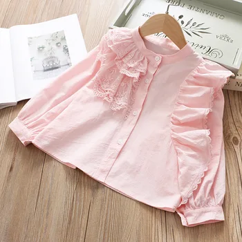 

Girls Blouse 2020 Spring Pink White Baby Girl Lace Ruffles Cotton Shirts Girl Top&outwear Children Clothes Wholesale