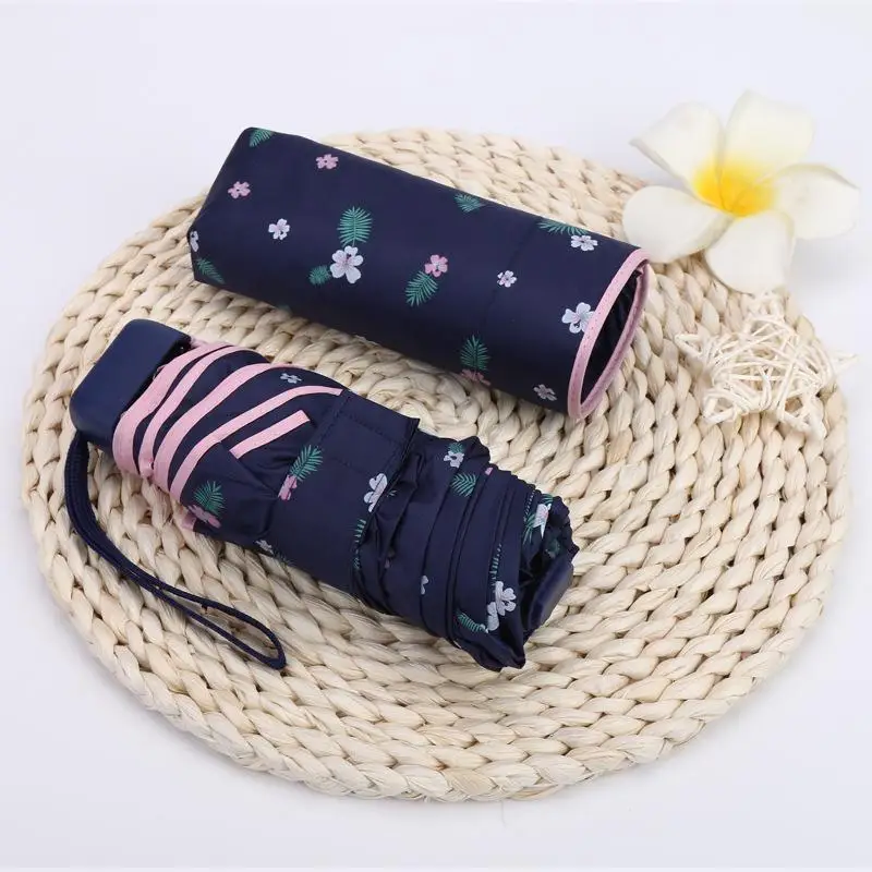 navy blue Мини карманные зонтики анти-УФ водонепроницаемый портативный путешествия солнцезащитный зонтик складной зонт от дождя женский подарок девушки Paraguas - Цвет: navy blue