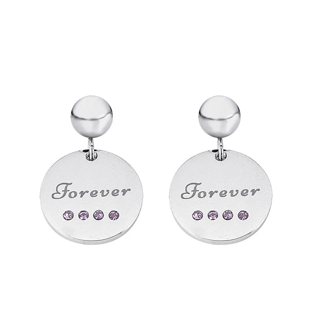 Ювелирные изделия из нержавеющей стали с большим шариком в Forever Letter Розовый Фиолетовый Кристалл Камень Серьги гвоздики для женщин