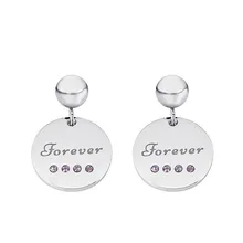 Ювелирные изделия из нержавеющей стали с большим шариком в Forever Letter Розовый Фиолетовый Кристалл Камень Серьги гвоздики для женщин