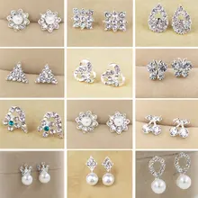 Лидер продаж милый изысканный "постановочных" свадебные туфли с отделкой жемчугом и прозрачными стразами в виде сережки-гвоздики бабочка Снежинка звезда Треугольники Корона Форма серьги, ювелирные изделия, Brincos, можно носить