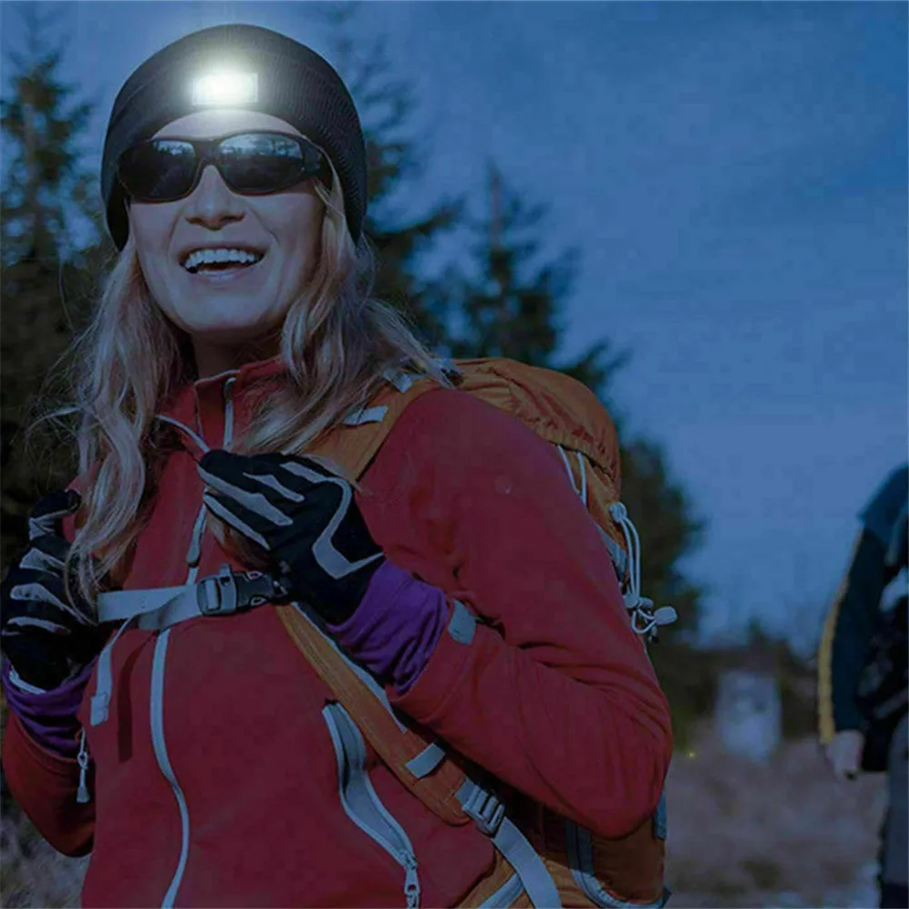 

Outdoors Usb Headlight Rechargeable Led Light-up Knit Beanie Warm Headlight Head Torch Flashlight Head Fishing Hunting Lights#3