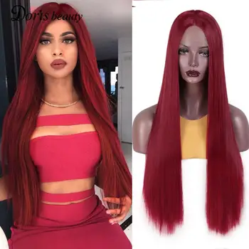 

Synthetic Lace Front Wigs For Black Women Long Straight Red Pink Black Black Purple Wigs with BabyHair Heat Resistant