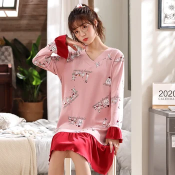 

Plus size 100% cotton nightdress women spring autumn nightgowns female long sleeve sleep dress women's nightshirt M-3XL