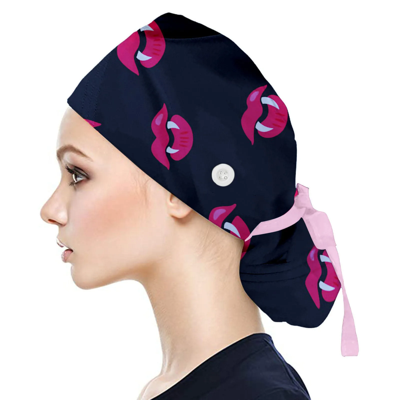 Adjustable Working Cap with Button Long Hair Sweatband Cotton Ponytail Holder Tie Back Hats for Women &amp Men One Size A20 |