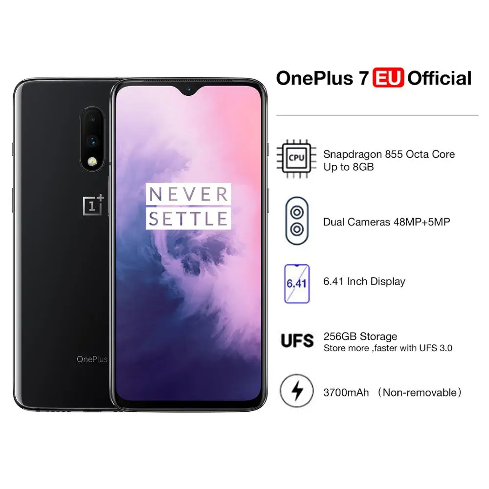 Глобальная версия OnePlus 7 6/8 ГБ ОЗУ 128/256 Гб ПЗУ разблокировка смартфона 6,4" AMOLED дисплей 3700 мАч Восьмиядерный процессор Snapdragon 855 48 МП