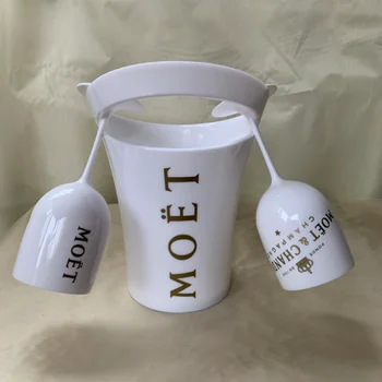

2glass+1bucket New Moet Champagne Flutes Glasses Plastic Wine Cooler Glasses Dishwasher White Moet Acrylic Champagne Buckets