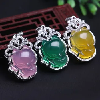 

Women's Necklace Pendant Colorful Chalcedony S925 Silver Jade Fox Pendant Gift for Female's Fine Jewerly