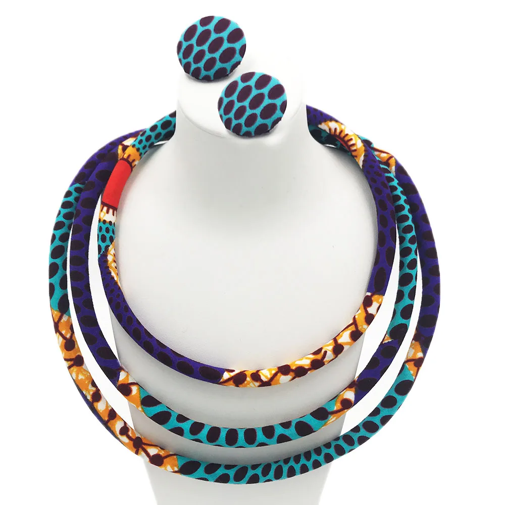 Women necklace earring set African print wax fabric necklace earrings jewelry Ankara jewelry (6)