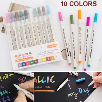 

10Pcs Metallic Markers Fine Point Pen Art Rock Painting Card Metal Art Maker for Drawing Lettering Calligraphy Paint Stationery