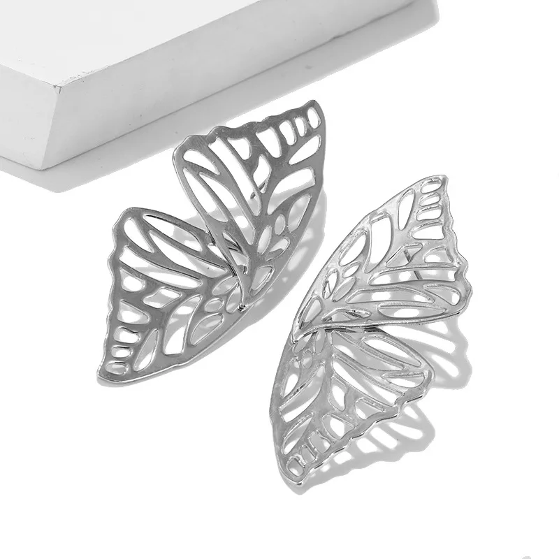 Золотые полые серьги в виде бабочек, элегантные большие веерообразные металлические женские серьги-гвоздики, модные ювелирные аксессуары, новинка - Окраска металла: silver Butterfly