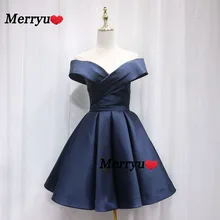 Vestido corto de satén con hombros descubiertos para mujer, vestidos de fiesta hasta la rodilla, plisados, de graduación