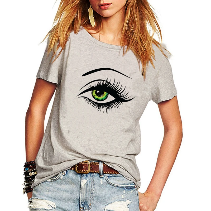 

2024 Summer T shirt Women Tops Tees Short Sleeve Big Eyes Print Tshirt Funny T-shirt Woman Clothes