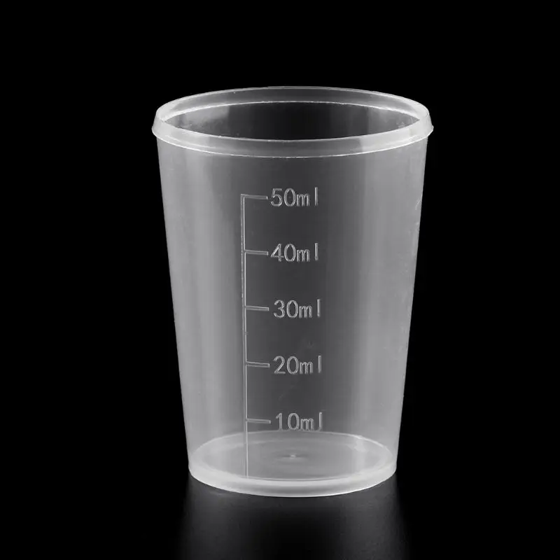 10Pcs 50ml Plastic Laboratory Bottle Lab Test Measuring Container Cups Plastic Liquid Measuring Cups