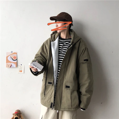 Liketkit, мужское зимнее пальто,, мужской большой размер, Одноцветный, овчина, толстый, с капюшоном, пальто, для мужчин, корейские пары, флисовые куртки и пальто - Цвет: Армейский зеленый