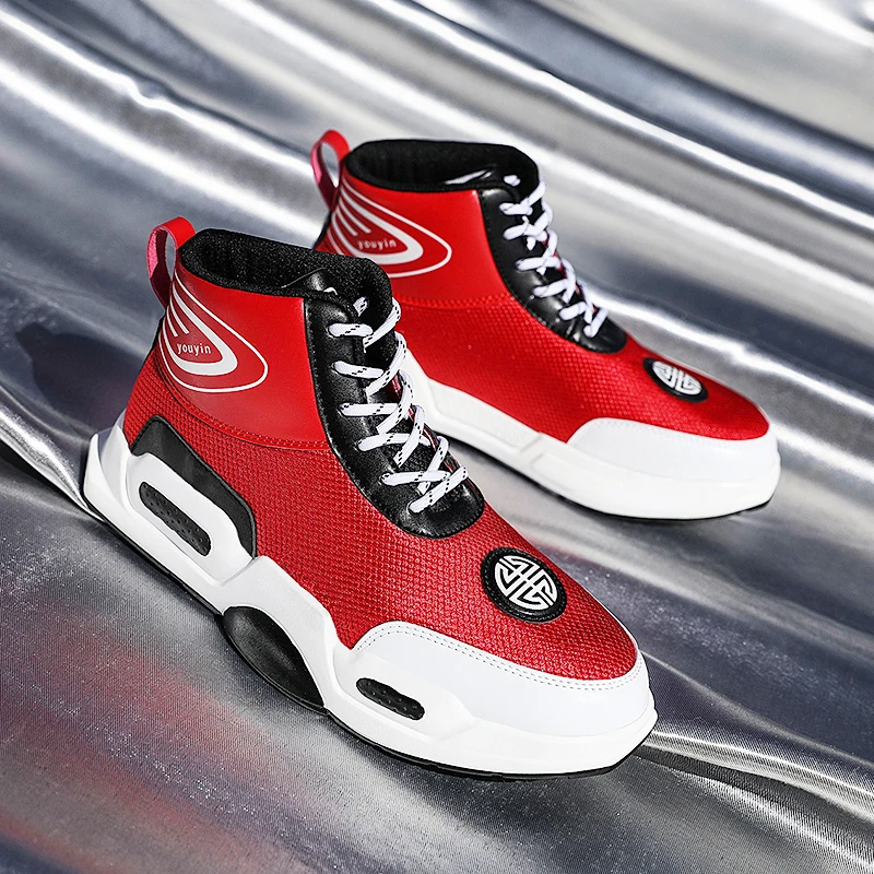 

2020 Spring Men High Top Casual Shoes Breathable Sneakers For Men Fashion Red Casual Sneakers Boy Rubber Bottom Flats Footwear