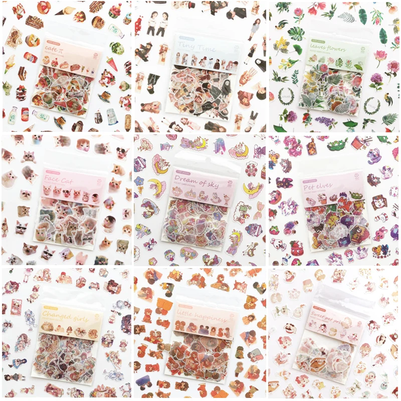 

100 / Pack Creative Cute Cartoon Cat Plant Dessert Sticker Diary Scrapbook Decoration Handmade DIY Stickers Student Stationery