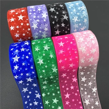

5Yards 25mm Organza Ribbon Printing Stars Ribbon For Bow Hair Wedding Christmas Decoration Lace Crafts DIY Gift Package