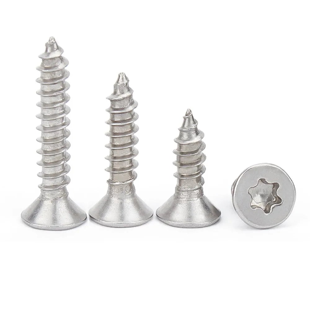 5/50x ST2 M2.3 M2.6 M3 M3.5 M4 M5 M6 304 A2 Stainless Steel Six Lobe Torx Flat Countersunk Head Security Self-tapping Wood Screw