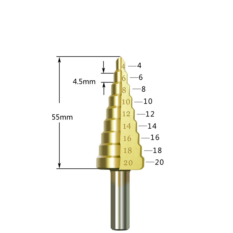 Сверло 6542 с титановым покрытием, ступенчатое сверло по дереву, набор электроинструментов для металла, высокоскоростная стальная дырокол, ступенчатые конусные сверла